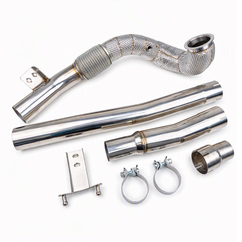 Load image into Gallery viewer, EM 3.5” Exhaust Downpipe for 1.8/2.0T MQB vehicles (High Flow CAT Optional)