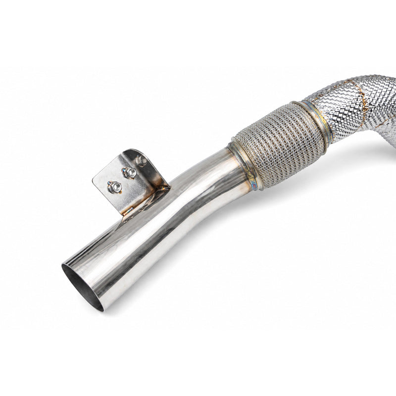 Load image into Gallery viewer, EM 3.5” Exhaust Downpipe for 1.8/2.0T MQB vehicles (High Flow CAT Optional)
