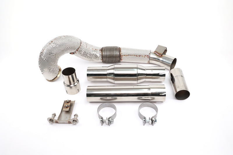 Load image into Gallery viewer, EM 3.5” Exhaust Downpipe for 1.8/2.0T MQB vehicles (High Flow CAT Optional)