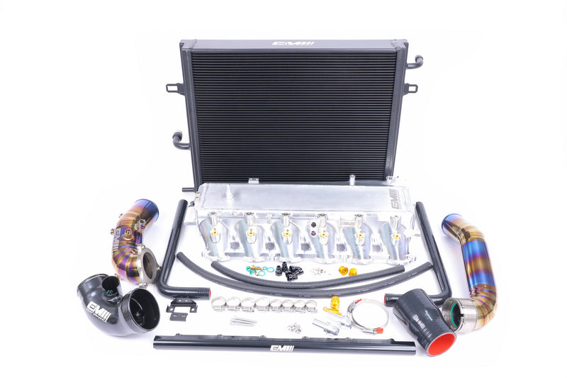 Load image into Gallery viewer, EM BMW B58 F-Series GEN 1 CHARGE AIR COOLER MANIFOLD WITH CHARGE COOLER WATER RADIATOR ‘BLACK'