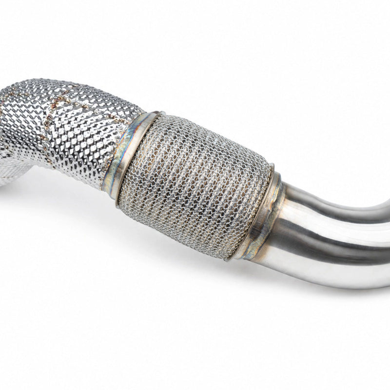 Load image into Gallery viewer, EM 3.5” Exhaust Downpipe for 1.8/2.0T MQB vehicles (High Flow CAT Optional)
