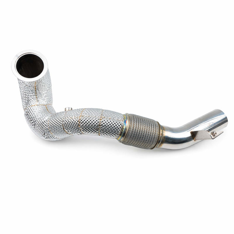 Load image into Gallery viewer, EM 3.5” Exhaust Downpipe for 1.8/2.0T MQB vehicles (High Flow CAT Optional)
