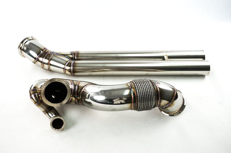 Load image into Gallery viewer, EM™ 2025 New Vesion T4 V-BAND Manifold With 4&#39;&#39; Downpipe And Midpipe For EA855 RS3/TTRS
